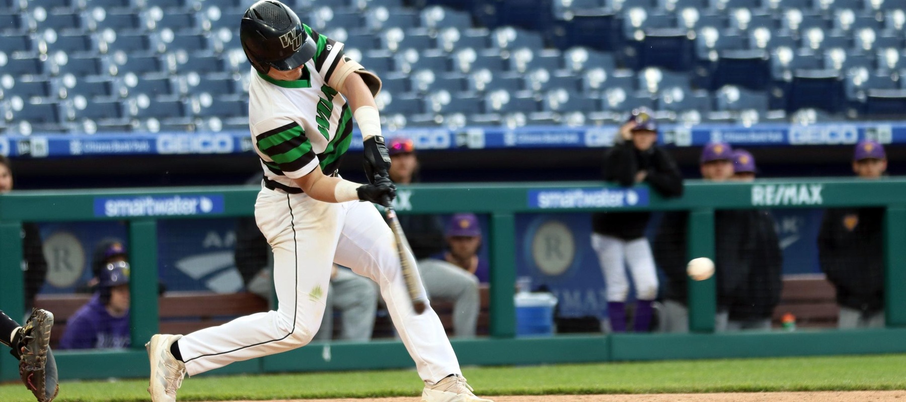 File photo of Matt Warrington who hit his first homer of the season Sunday at Chestnut Hill and worked a walk to bring in the game-winning run in game two. Copyright 2022; Wilmington University. All rights reserved. Photo by Dan Lauletta. April 19, 2022 vs. West Chester at Citizens Bank Park.
