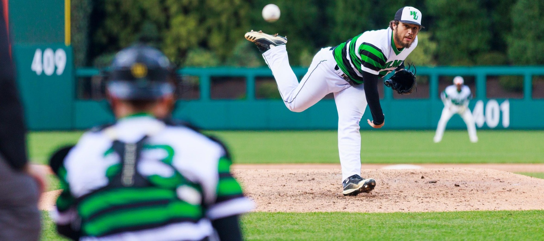 File photo of Alex Hinton who pitched a 1-2-3 7th inning against Chestnut Hill to preserve the shutout. Copyright 2022; Wilmington University. All rights reserved. Photo by Chris Vitale. April 19, 2022 vs. West Chester at Citizens Bank Park.