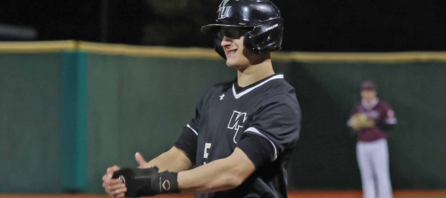 File photo of Garrett Quinn who had three hits and three RBI against D'Youville. Copyright 2025; Wilmington University. All rights reserved. Photo by Trudy Spence. February 21, 2025 vs. Franklin Pierce in Myrtle Beach, S.C.