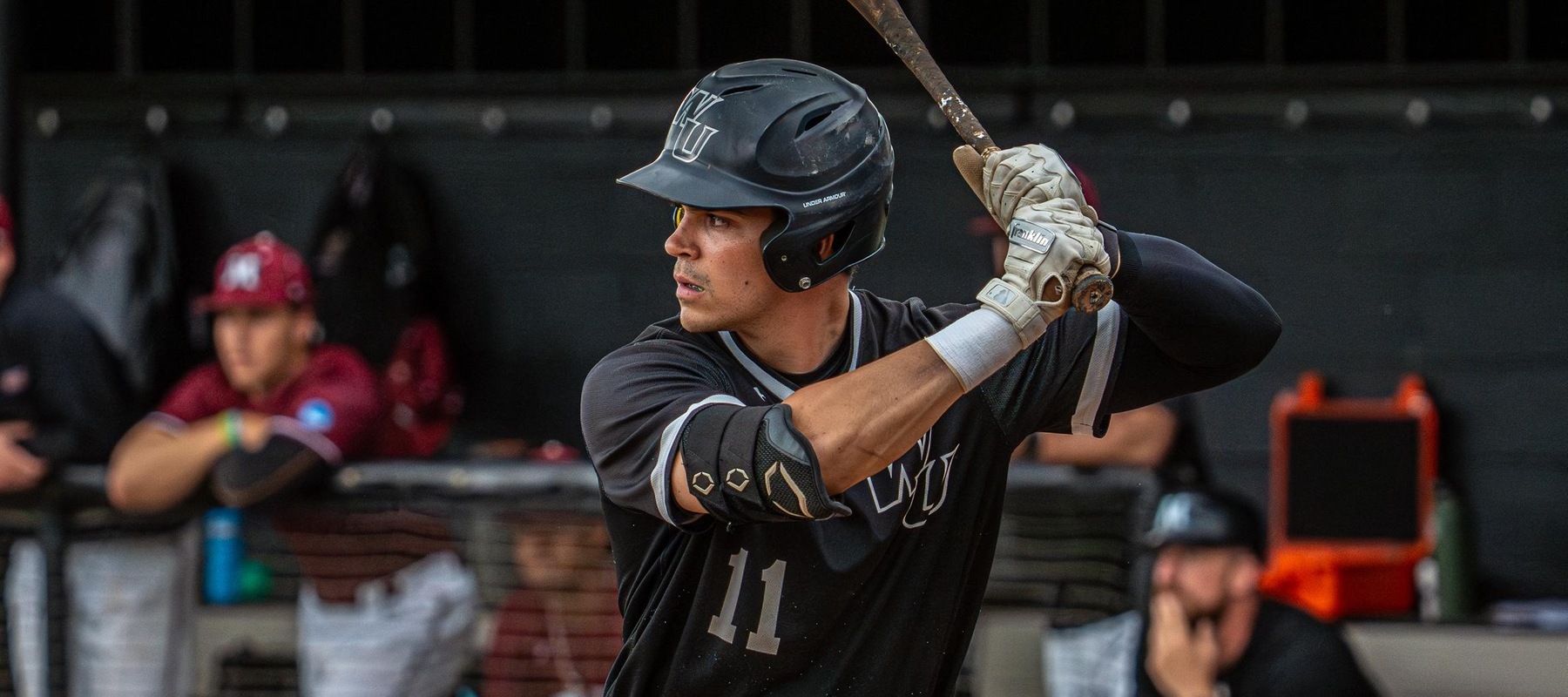 File photo of Cam Trego who hita. walk off homer against Point Park on Sunday. Copyright 2025; Wilmington University. All rights reserved. Photo by Giovanni Badalamenti. May 18, 2025 vs. Molloy.