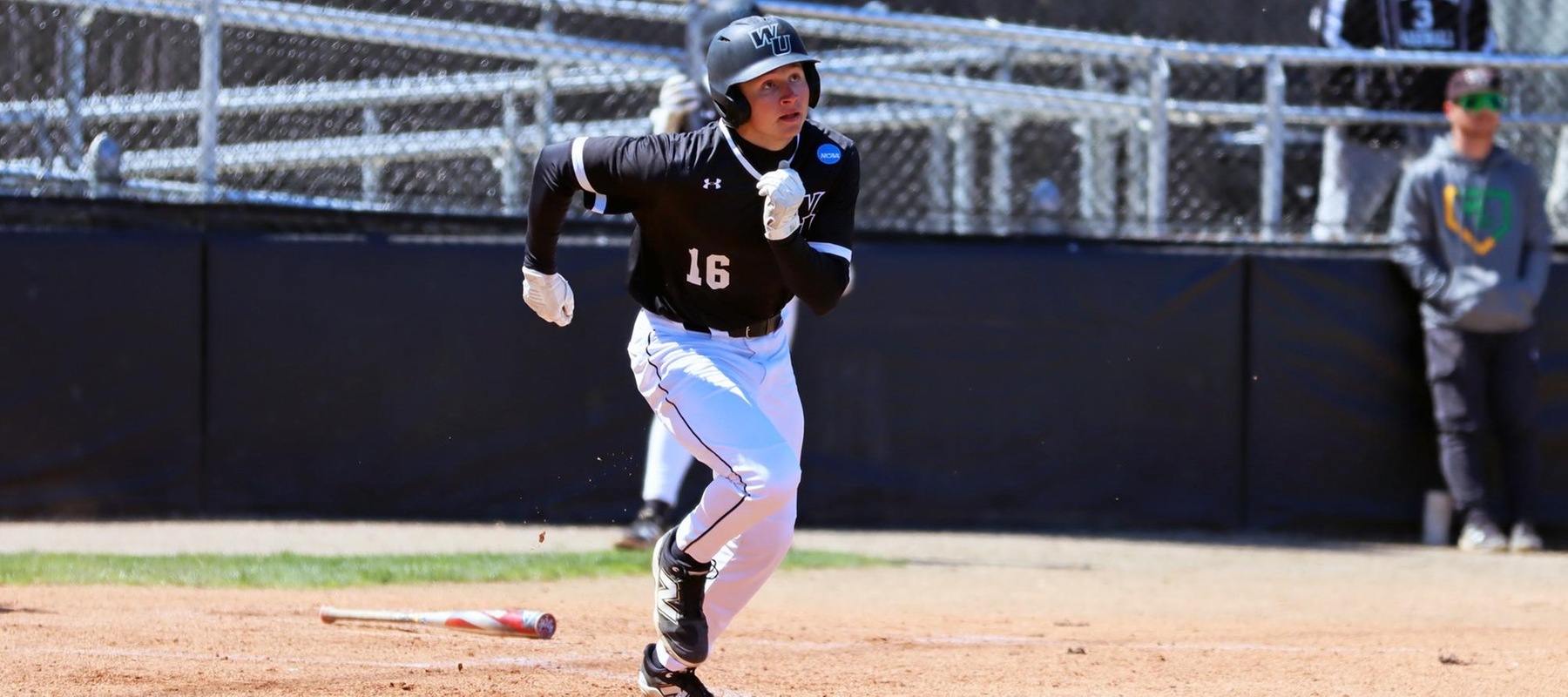 Photo of Brayden Hostetter who batted 3-for-4 with two RBI and three runs socred in game one against Lincoln on Wednesday. Copyright 2026; Wilmington University. All rights reserved. Photo by Dan Lauletta. April 8, 2026 vs. Lincoln (Pa.).
