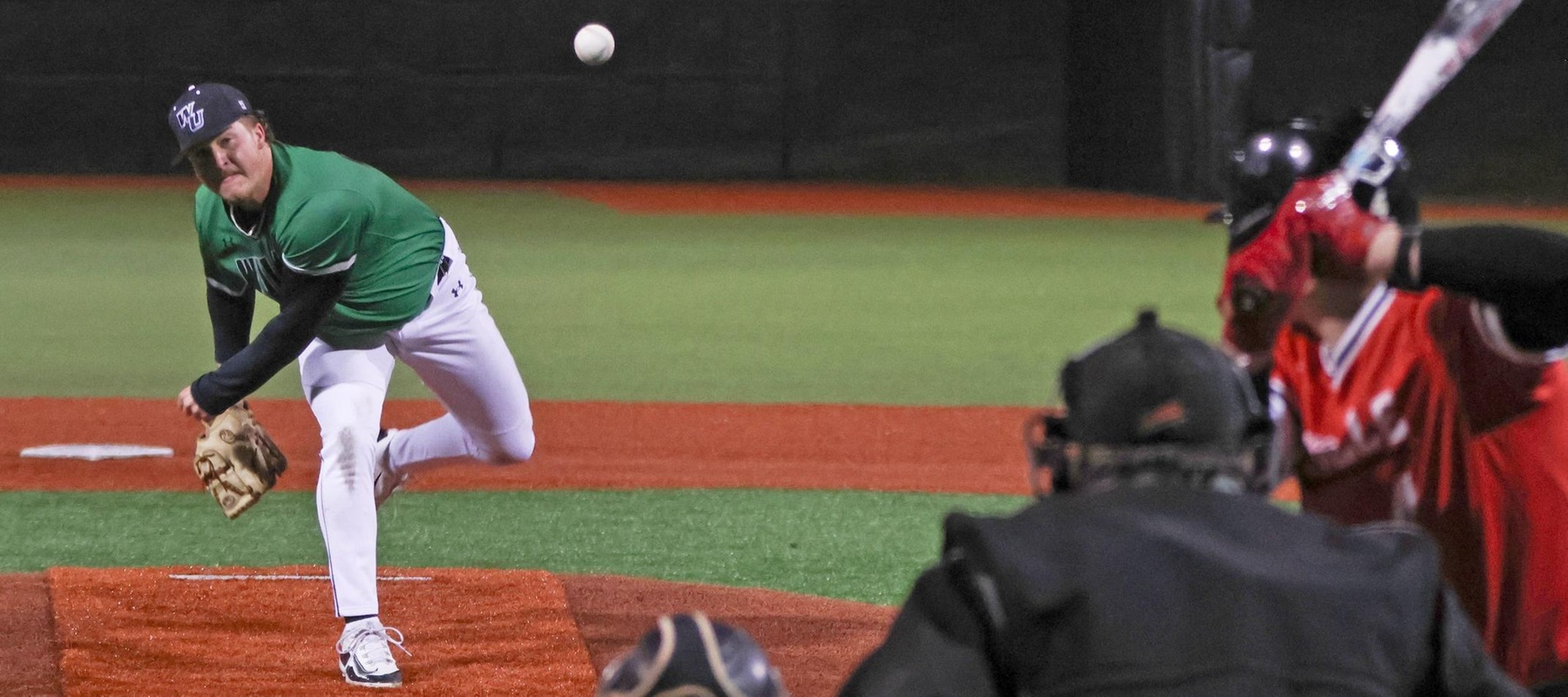 File photo of Chase Fleming who struck out 8 in 6.0 IP against Saginaw Valley on Friday. Copyright 2026; Wilmington University. All rights reserved. Photo by Trudy Spence. February 22, 2026 vs. D'Youville in Myrtle Beach, S.C.