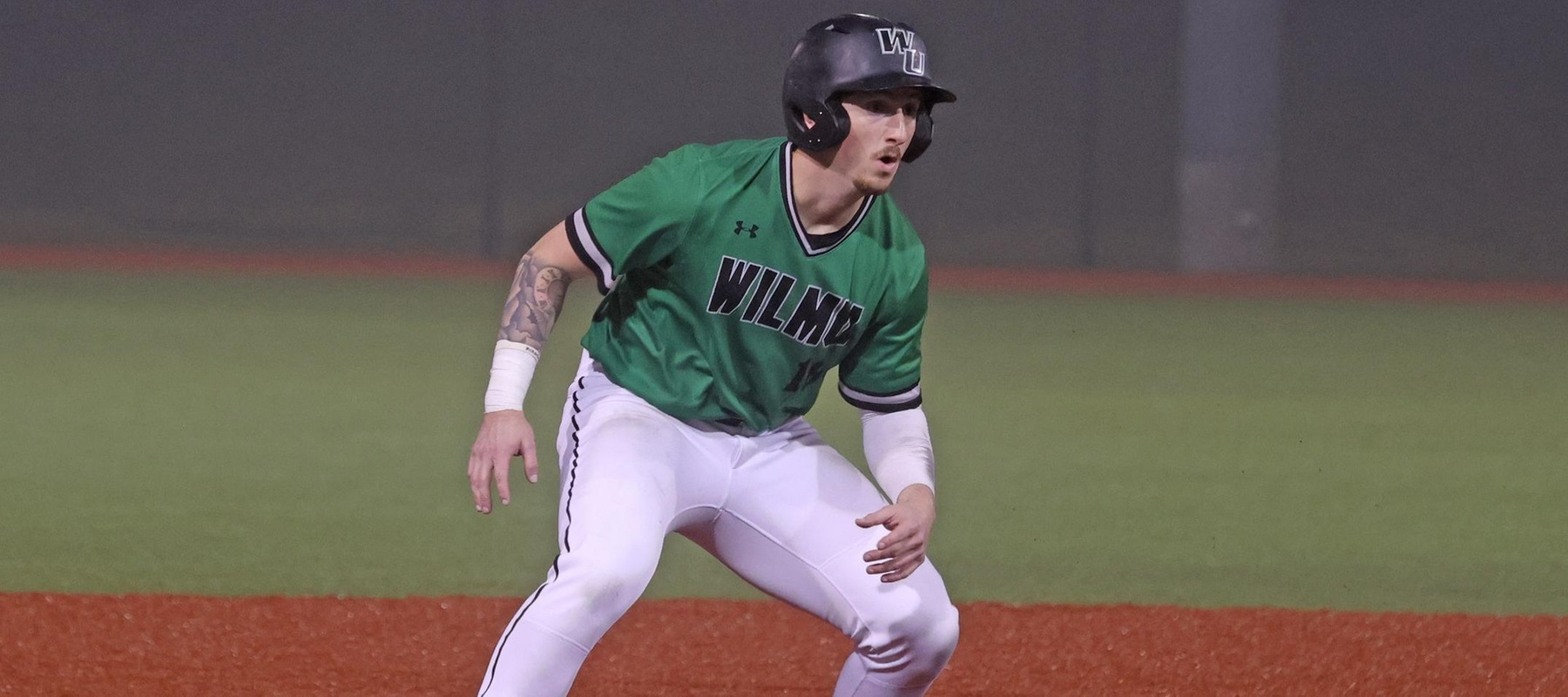 File photo of Zach Frame who batted 5-for-6 with 3 doubles and a triple at Felician. Copyright 2026; Wilmington University. All rights reserved. Photo by Trudy Spence. February 22, 2026 vs. D'Youville in Myrtle Beach, S.C.