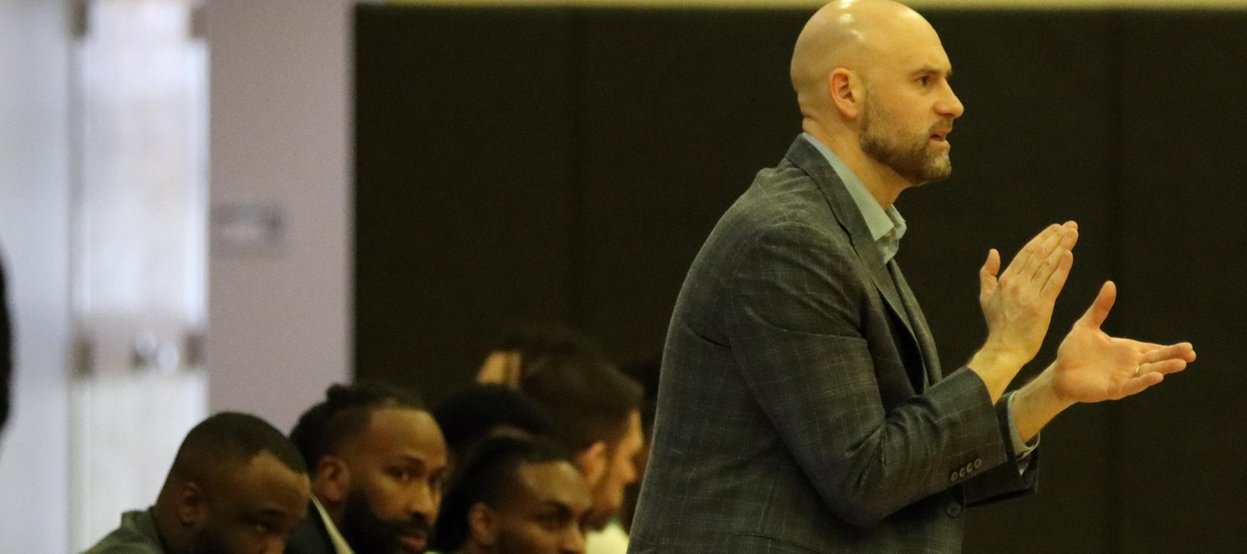 Photo of head coach Dan Burke who earned his 100th career coaching victory on Saturday. COpyright 2023; Wilmington University. All rights reserved. Photo by Dan Lauletta. January 28, 2023 vs. Felician.