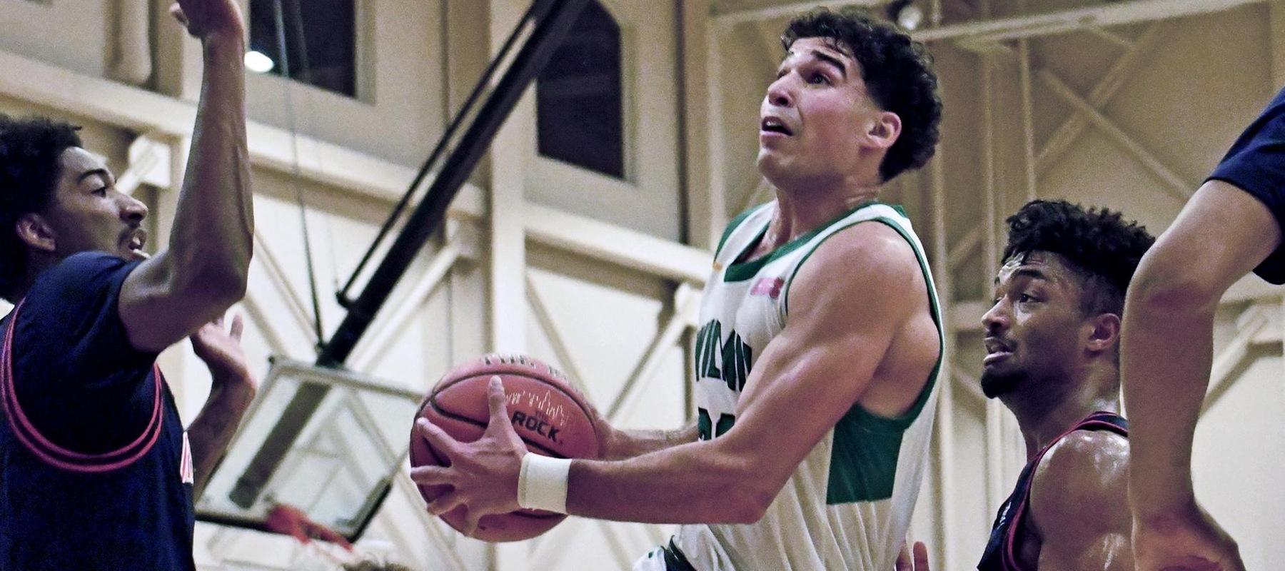 File photo of Justin Perez who scored 12 points with five rebounds at Goldey-Beacom. Copyright 2024; Wilmington University. All rights reserved. Photo by Alea Javorowsky. November 13, 2024 vs. Shippensburg.
