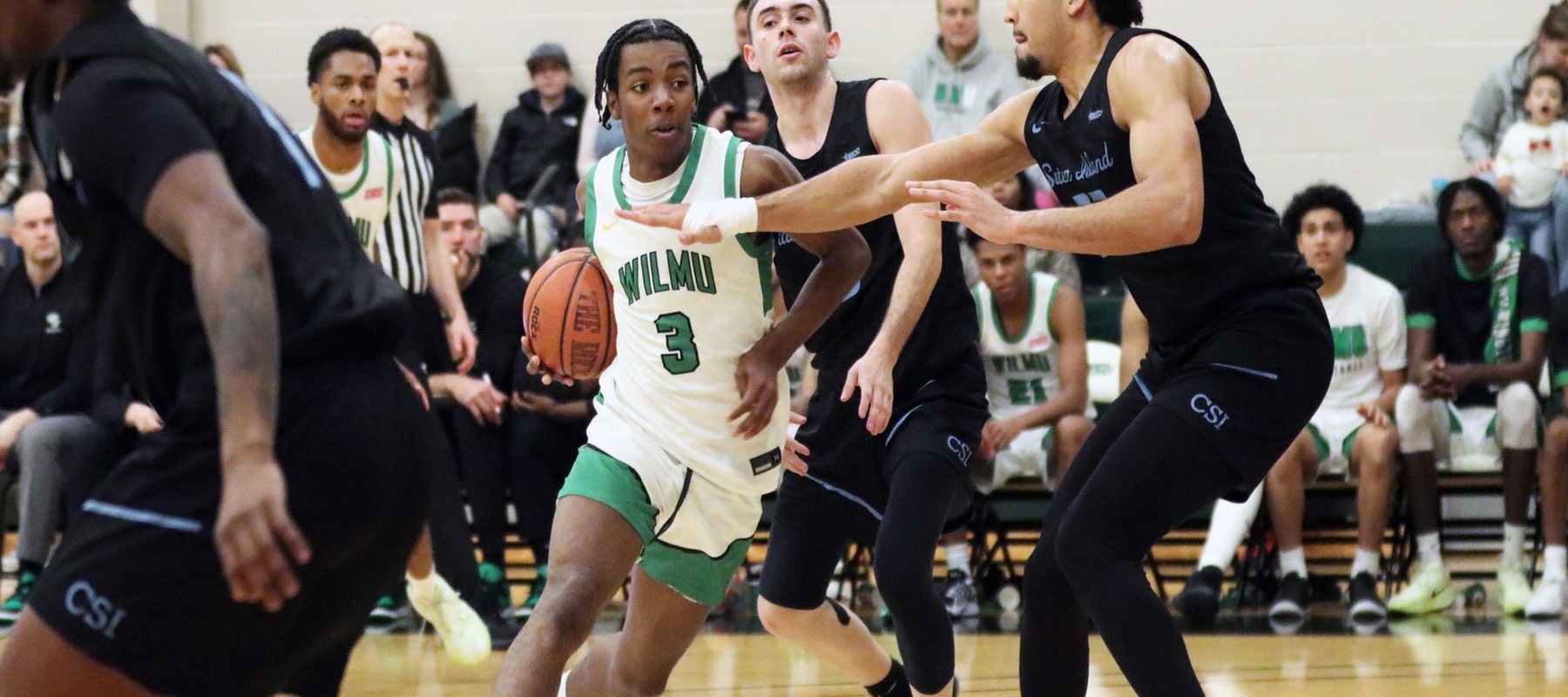 Photo of Jaylin Horsey who led the Wildcats with 21 points against CSI. Copyright 2025; Wilmington University. All rights reserved. Photo by Dan Lauletta. January 4, 2025 vs. Staten Island.