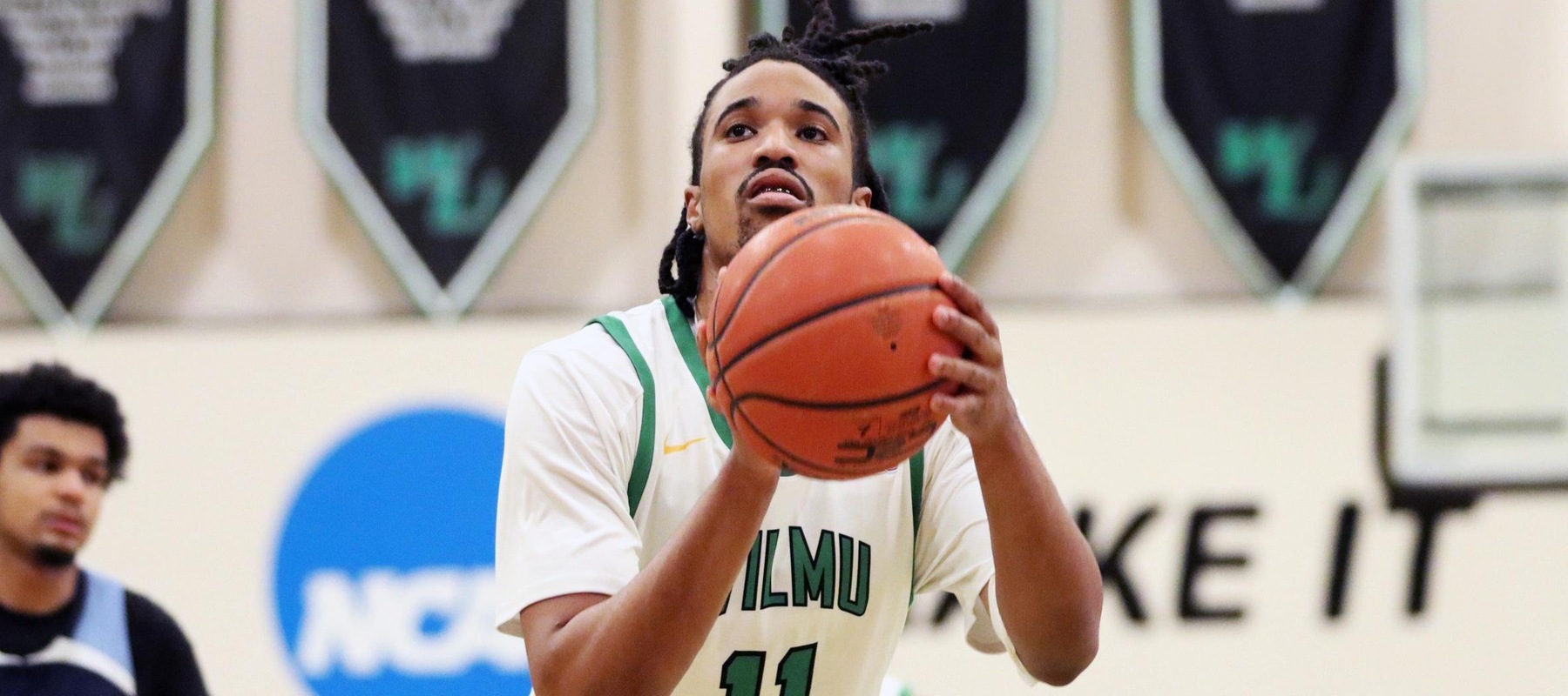 Tre Hawkins scored 15 points against Felician, sinking two free throws with 2.0 seconds left to win the game. Copyright 2025; Wilmington University. All rights reserved. Photo by Dan Lauletta. January 14, 2025 vs. Jefferson.
