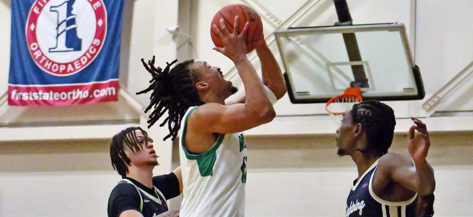 File photo of Tre Hawkins who scored 30 points at Dominican. Copyright 2025; Wilmington University. All rights reserved. Photo by Alea Javorowsky. December 9, 2025 vs. Goldey-Beacom.