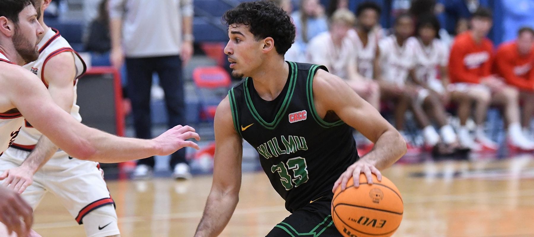 File photo of Justin Perez who hit five three-pointers and scored 20 points at Caldwell. Photo by Andrew Miller - Shippensburg Sports Information.