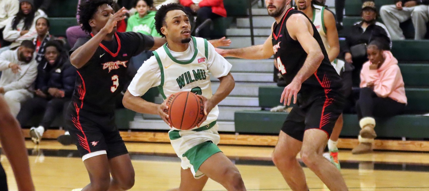 File photo of Jaiden Guy who led the Wildcats with 21 points with 4 rebounds, 4 assists, and 4 steals at Holy Family. Copyright 2026; Wilmington University. All rights reserved. Photo by Dan Lauletta. January 6, 2026 vs. Chestnut Hill.