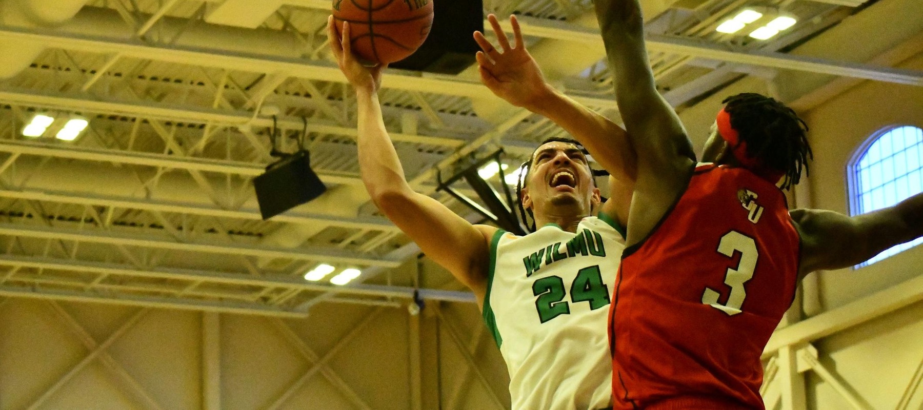 Photo of Zavion Bianchini who scored 14 points against Caldwell. Copyright 2026; Wilmington University. All rights reserved. Photo by Alea Javorowsky. February 7, 2026 vs. Caldwell.