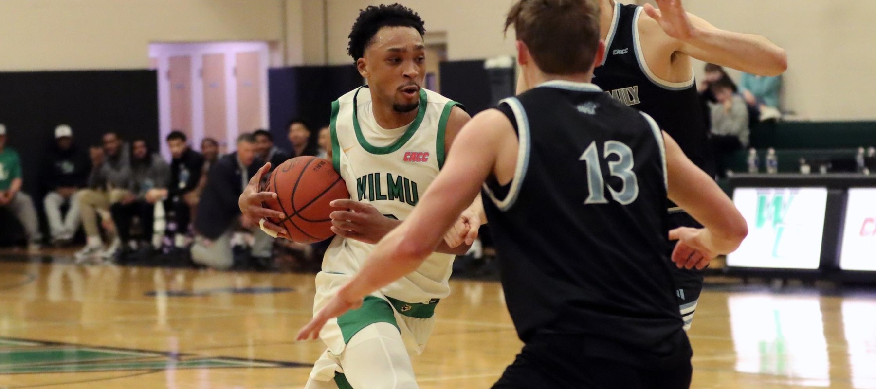 File photo of Jaiden Guy who scored 22 points against Georgian Court. Copyright 2026; Wilmington University. All rights reserved. Photo by Dan Lauletta. February 17, 2026 vs. Holy Family.