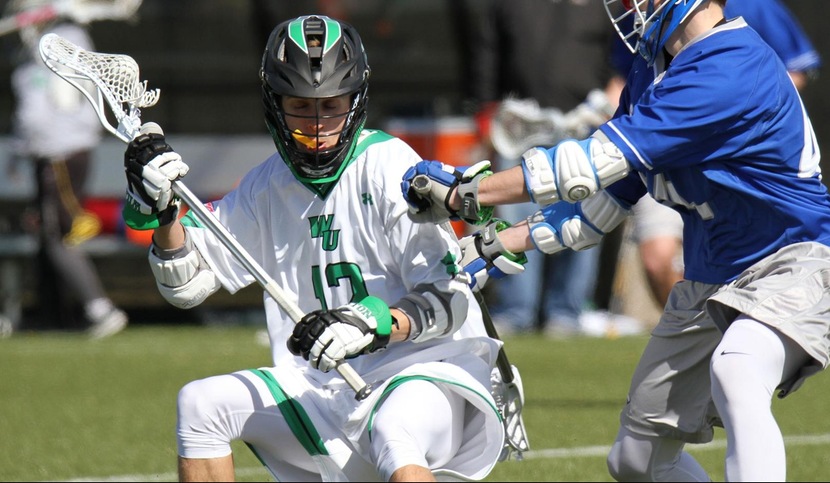 Copyright 2018; Wilmington University. All rights reserved. File photo of Chris Smith who scored five goals at Alderson Broaddus, taken by Frank Stallworth. March 4, 2018 vs. Assumption.