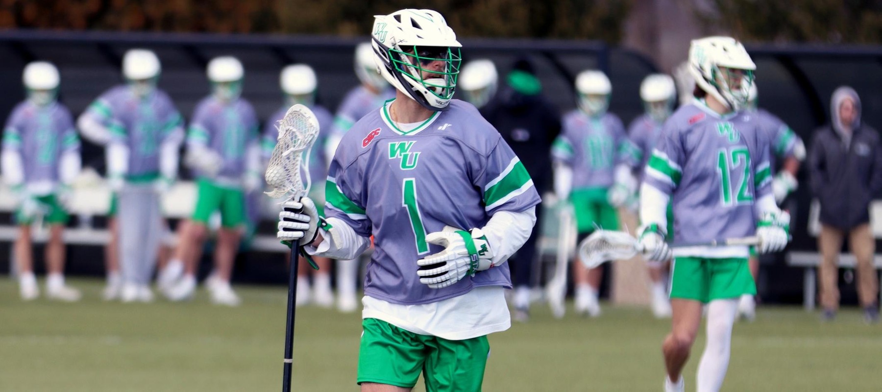 File photo of Miles Crouse who scored four goals and added an assist against #5 Mercy. Copyright 2022; Wilmington University. All rights reserved. Photo by Mitchell Coll. February 19, 2022 vs. Chowan.