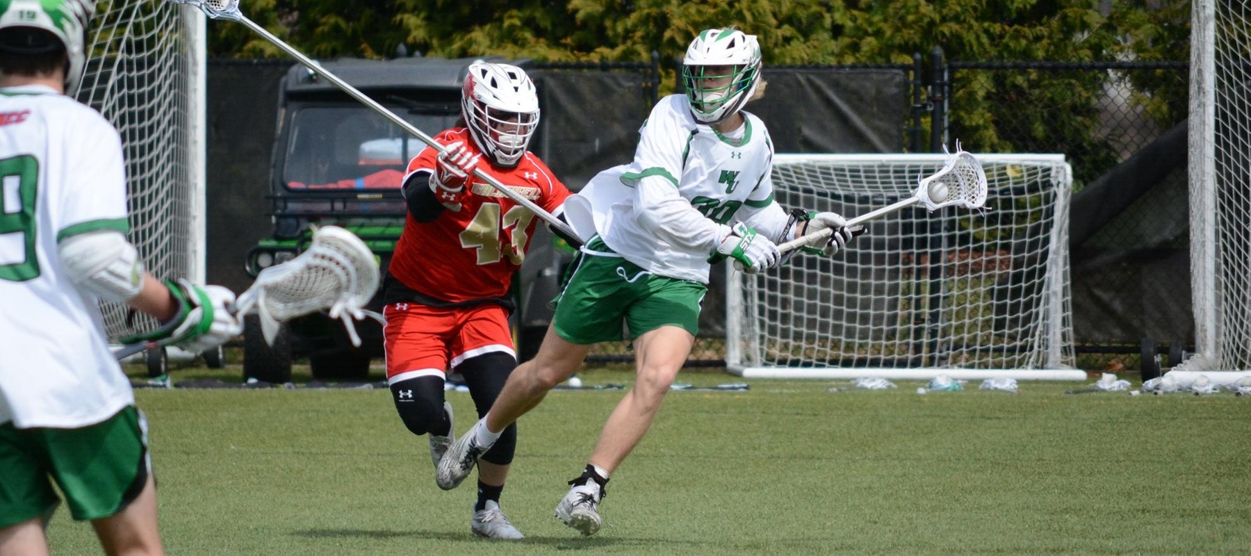Logan Stinson scored five goals, including his 100th career tally, in the win against Caldwell. Copyright 2023; Wilmington University. All rights reserved. Photo by Alea Javorowsky. April 1, 2023 vs. Caldwell.