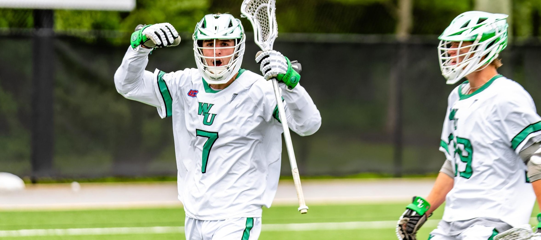 Photo of Carter Earl who scored two goals and had an assist in the fourth quarter against Holy Family. Copyright 2026; Wilmington University. All rights reserved. Photo by Dave Reeder. April 29, 2026 vs. Holy Family in CACC Tournament 1st Round.