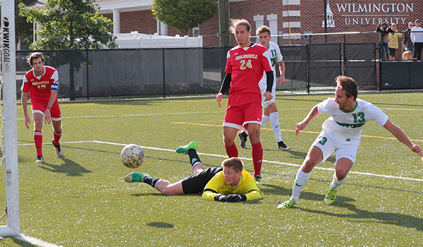 Copyright 2017; Wilmington University. All rights reserved. Photo of Callum McHale's goal on Saturday, taken by Brett Heath.