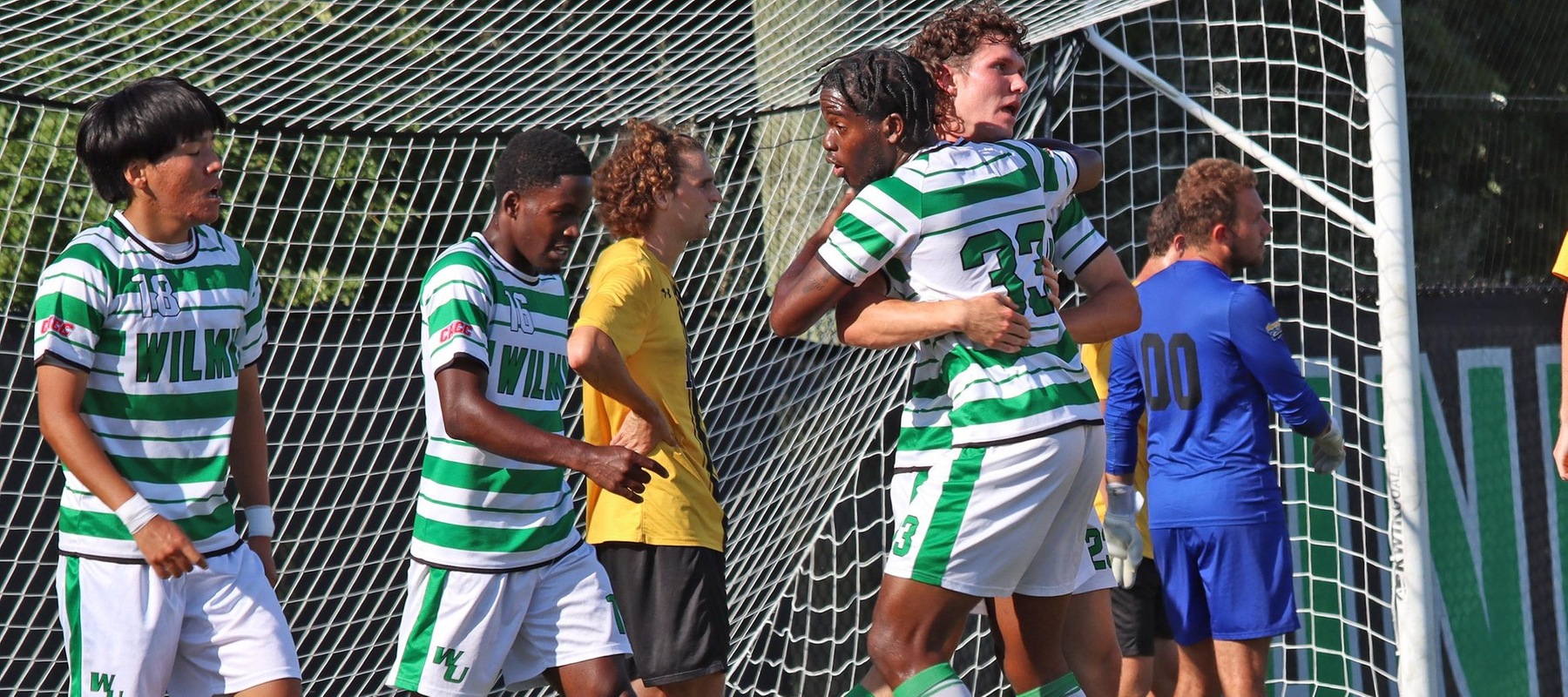 photo following Evan Stevely's goal to open the scoring against Millersville. Copyright 2022; Wilmington University. All rights reserved. Photo by Trudy Spence. August 31, 2022 vs. Millersville.