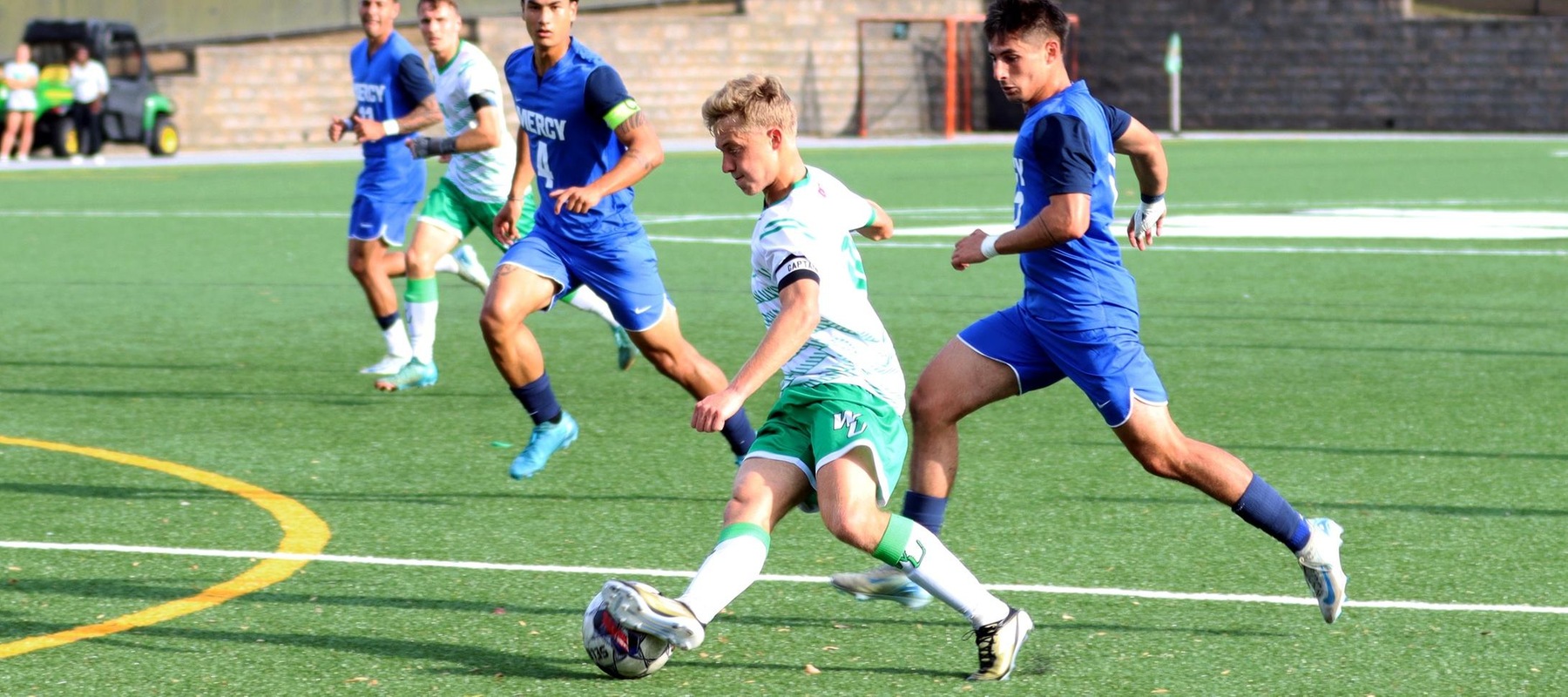File photo of Theo Faillon who had a hat trick at Bridgeport on Saturday. Copyright 2024; Wilmington University. All rights reserved. Photo by Dan Lauletta. December 30, 2024 vs. Mercy.