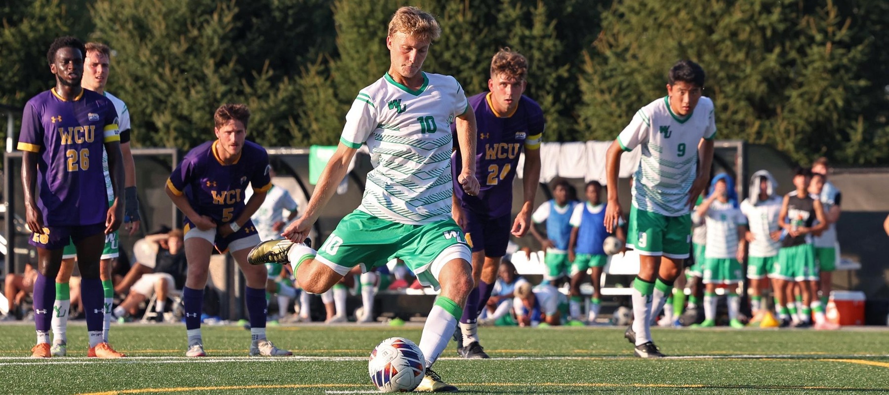 Theo Faillon scored two more goals at Chestnut Hill, including another from the penalty spot for the game-winner. File photo by Georgia Soares.
