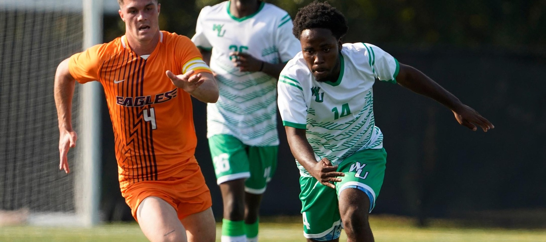 Photo of Derrick Henry who scored his first collegiate goal on Saturday against Post. Copyright 2024; Wilmington University. All rights reserved. Photo by Tim Shaffer.