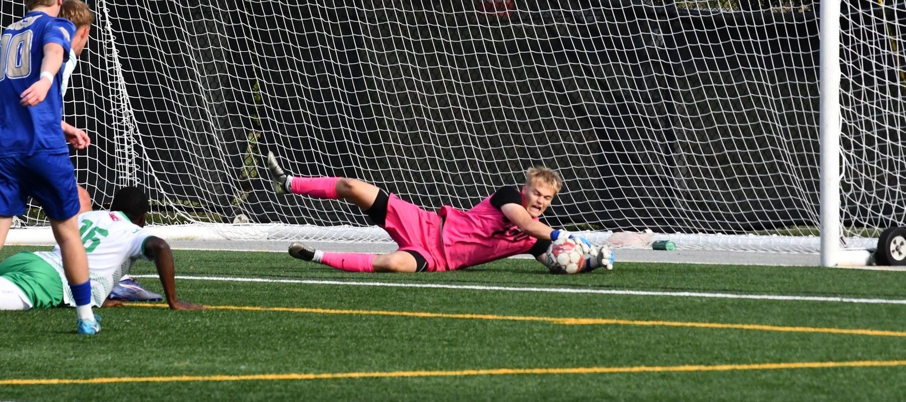 File photo of Emil Lollike who made five saves against Franklin Pierce and converted his PK attempt in the shootout. Copyright 2025; Wilmington University. All rights reserved. Photo by Alea Javorowsky. October 15, 2025 vs. Georgian Court.