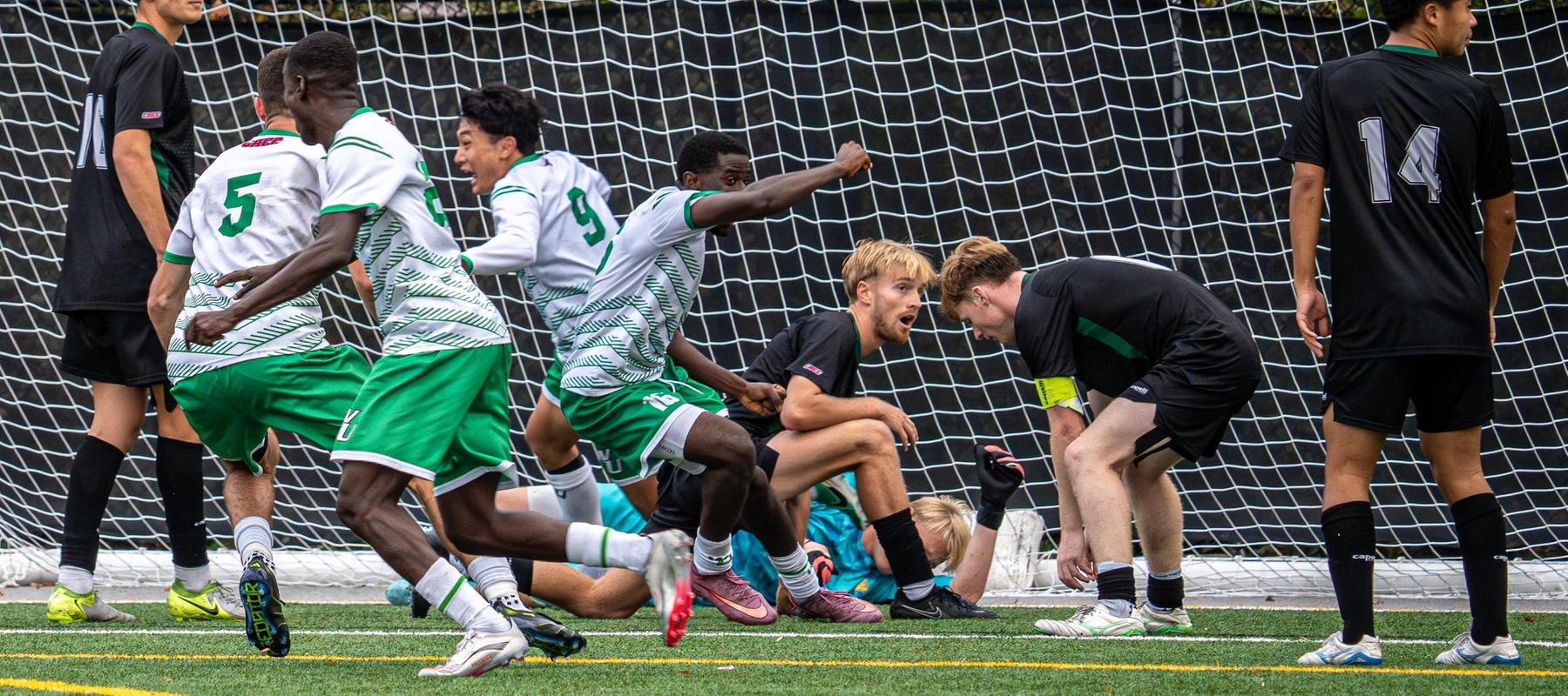 Photo of the goal in double overtime against Felician. Copyright 2025; Wilmington University. All rights reserved. Photo by Giovanni Badalamenti. November 9, 2025 vs. Felician in CACC Tournament First Round.