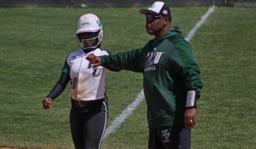Copyright 2017; Wilmington University. All rights reserved. File photo of Rosa'Lynn Burton who went 5-of-7 in two games on Saturday, taken by Frank Stallworth. April 2, 2017 vs. Dominican.