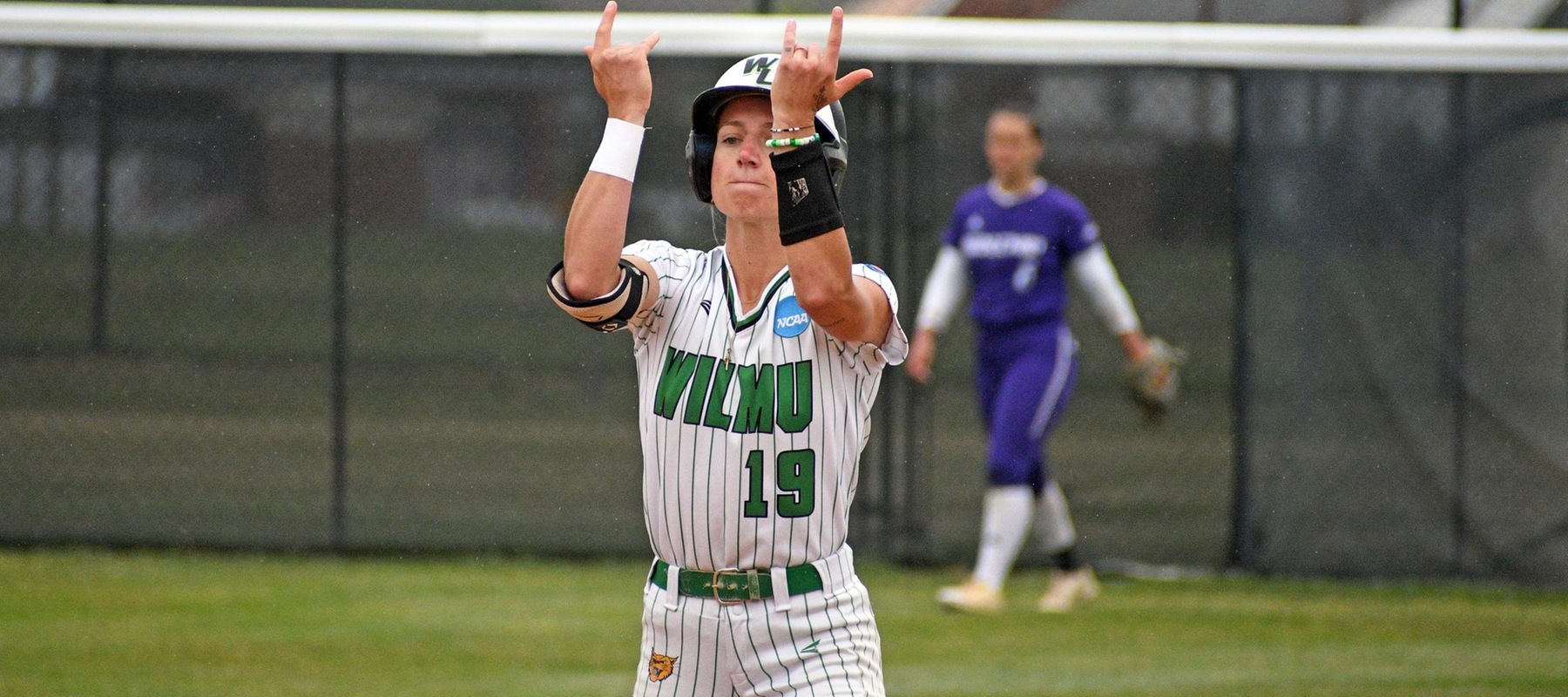 Photo of Taylor Gillis who went 4-for-4 with a double, an RBI, and 4 runs scored on Saturday against Bridgeport. Copyright 2024; Wilmington University. All rights reserved. Photo by the CACC's Andre Mosley. May 4, 2024 vs. Bridgeport.