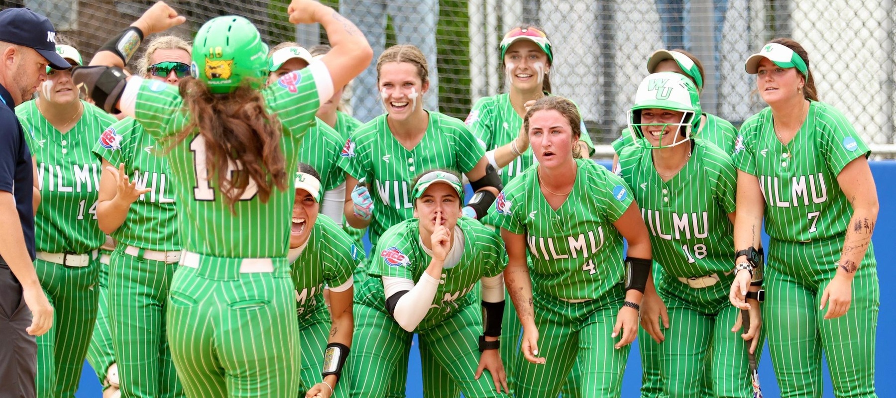 Photo of Bella Barnes crossing home plate after her 9th inning homer at Pace on Thursday. Copyright 2025; Wilmington University. All rights reserved. Photo by Schuyler Meyer (Stockton Photo). May 15, 2025 at Pace in Super Regionals.