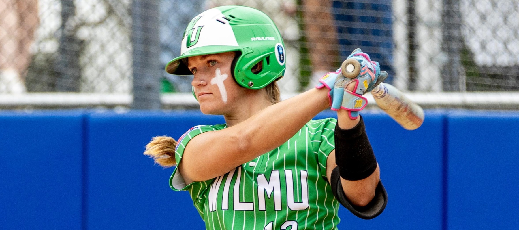 File photo of Maddie Vollmar who hit a walk-off single against Sioux Falls. Copyright 2025; Wilmington University. All rights reserved. Photo by Stockon Photo. May 16, 2025 at Pace (Super Regional Game 1).