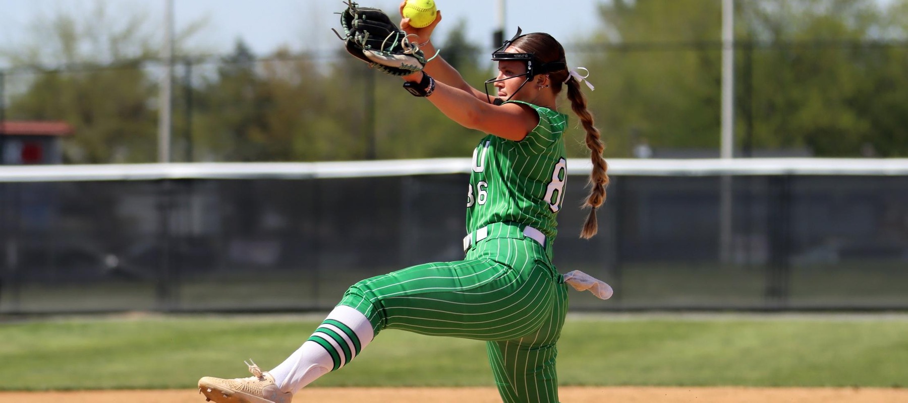 File photo of Olivia Hitchens who had 9 strikeouts in a complete game shutout against Chestnut Hill on Wednesday. Copyright 2026; Wilmington University. All rights reserved. Photo by Dan Lauletta. April 14, 2026 vs. Jefferson.