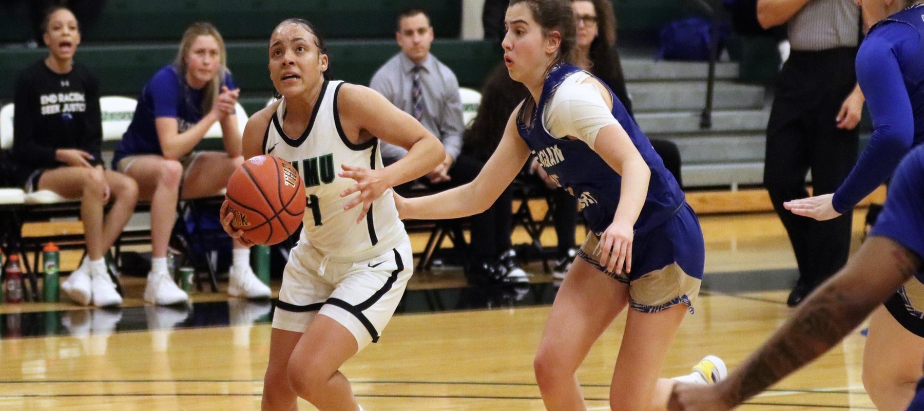 Photo of Amber Washington who scored 10 points to go with nine rebounds against Georgian Court. Copyright 2023; Wilmington University. All rights reserved. Photo by Dan Lauletta.
