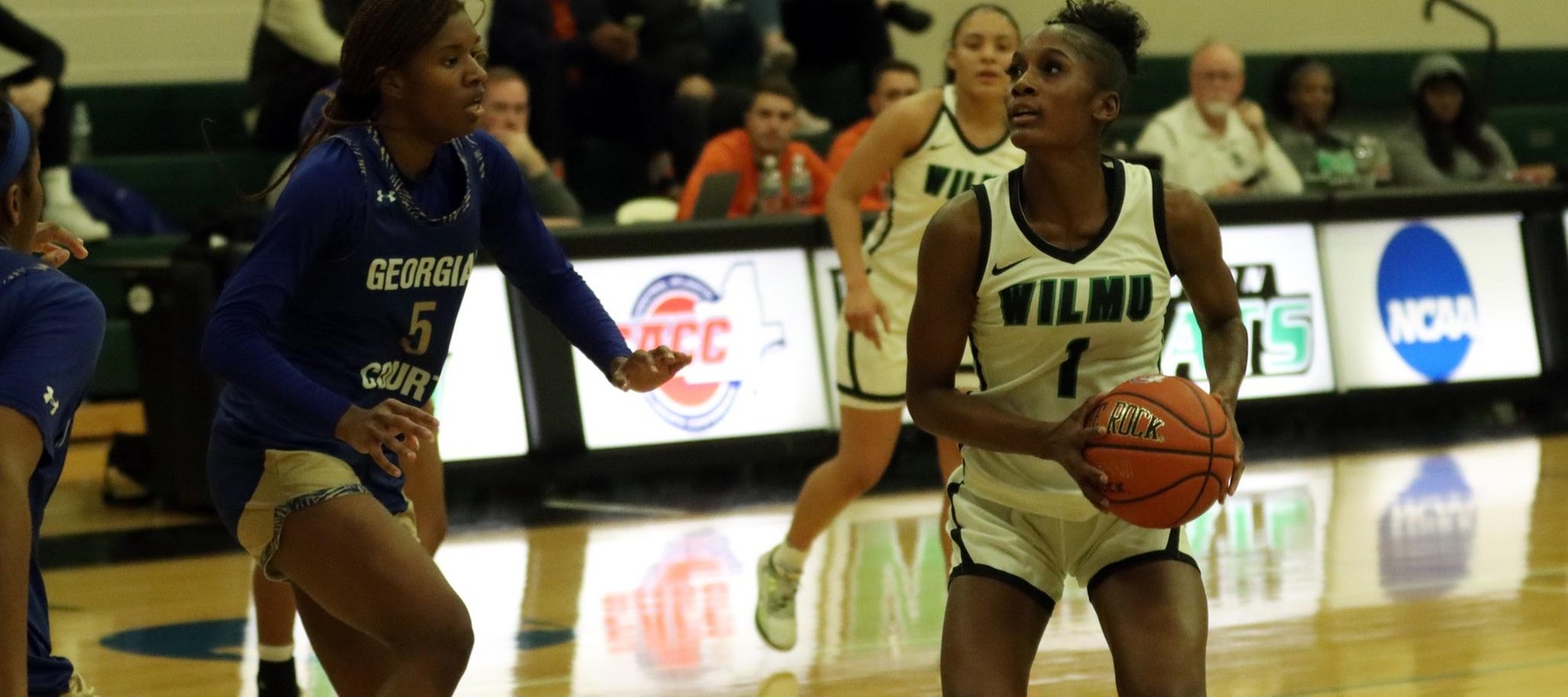 File photo of Daja Claiborne who secured a career best 17 rebounds at Caldwell. Copyright 2023; Wilmington University. All rights reserved. Photo by Dan Lauletta. January 10, 2023 vs. Georgian Court.