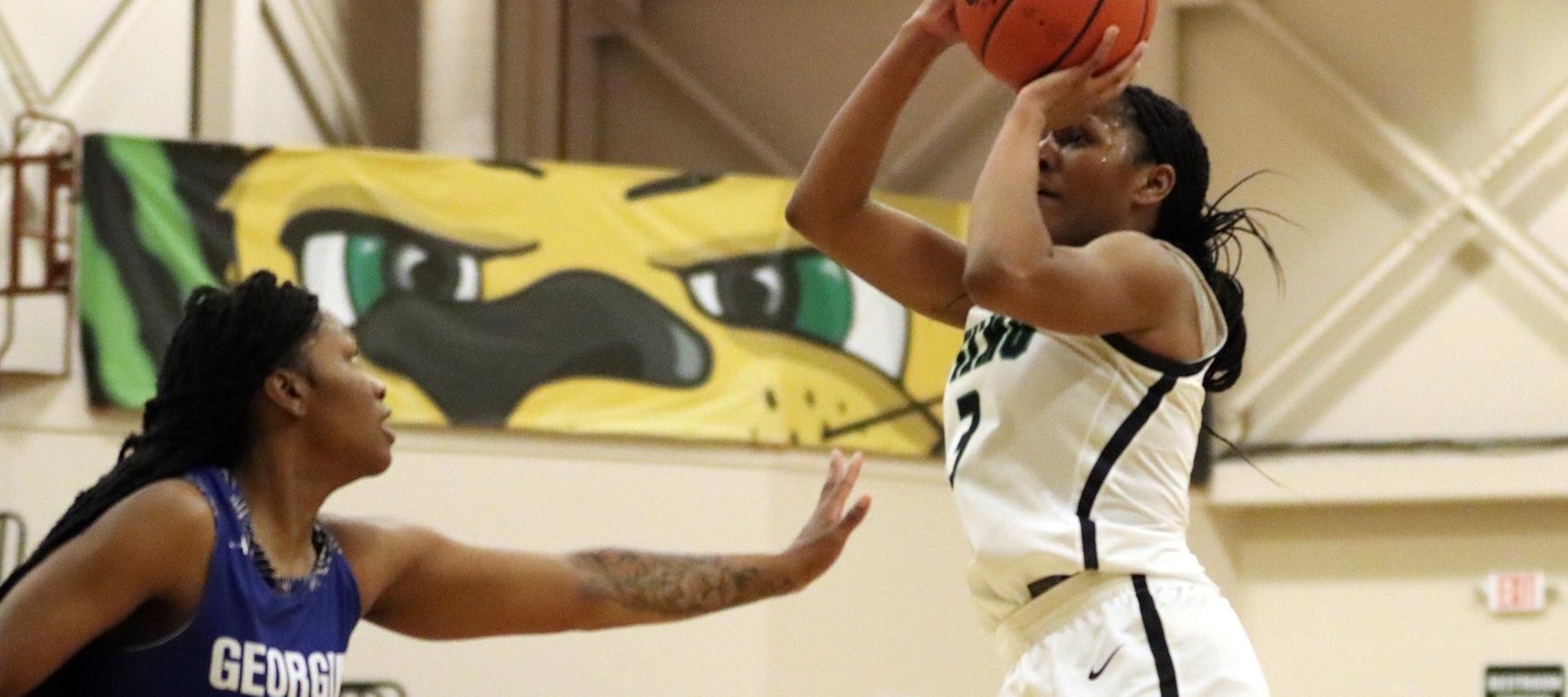 File photo of Jade Roberts who had a game-high 16 points at Chestnut Hill. Copyright 2023; Wilmington University. All rights reserved. Photo by Dan Lauletta. January 10, 2023 vs. Georgian Court.
