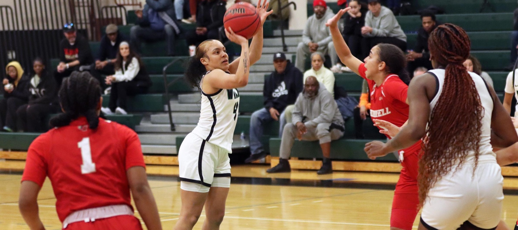 Photo of Amber Washington who led the Wildcats with 22 points on Saturday against Caldwell. Copyright 2024; Wilmington University. ALl rights reserved. Photo by Dan Lauletta. January 6, 2024 vs. Caldwell.