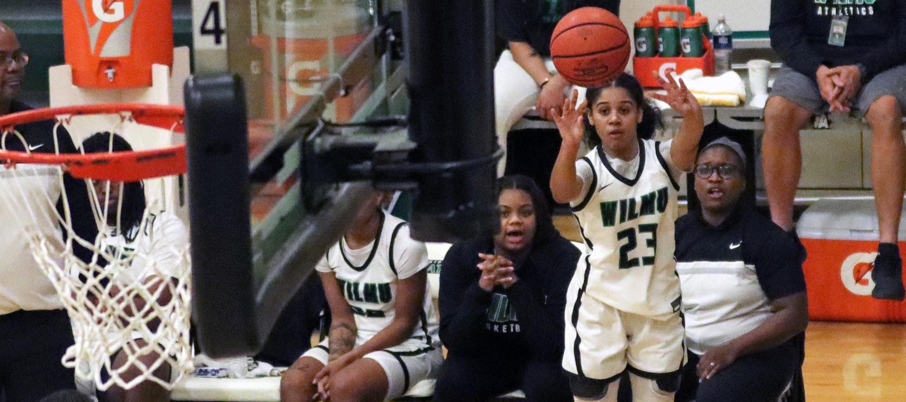 File photo of Mia Fuller who scored 14 points against Delaware State. Copyright 2023; Wilmington University. All rights reserved. Photo by Dan Lauletta. November 15, 2023 vs. Bowie State.