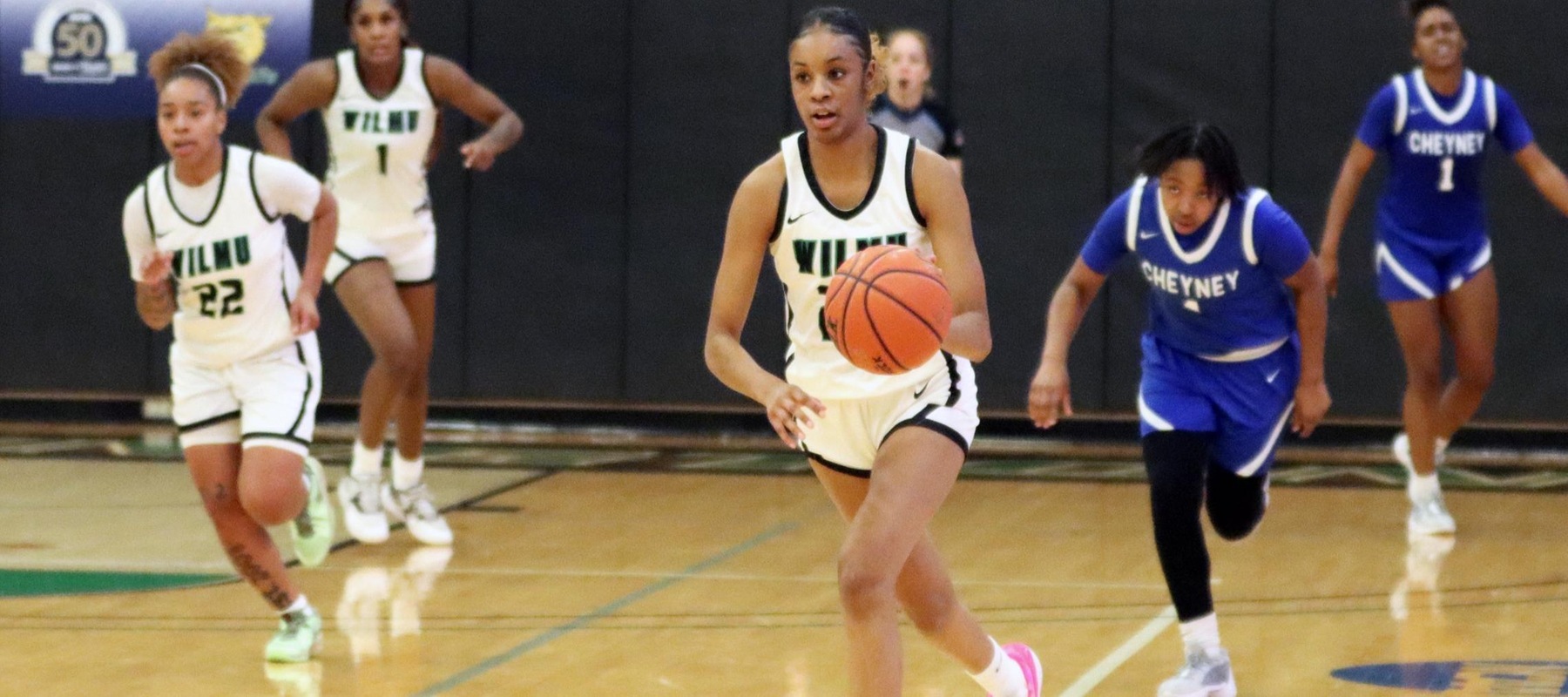 Photo of Trinity Brittingham who scored a team-high 16 points while adding six rebounds, and three blocks in a win over Cheyney. Copyright 2023; Wilmington University. All rights reserved. Photo by Dan Lauletta. December 16, 2023 vs. Cheyney University.