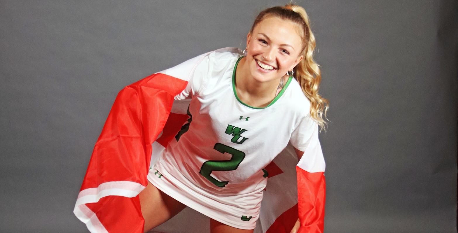 Photo of Ella Royer who score five goals and added an assist, 11 ground balls, and six draws in her collegiate debut at St. Thomas Aquinas. Copyright 2023; Wilmington University. All rights reserved. Photo by Dan Lauletta on Media Day.