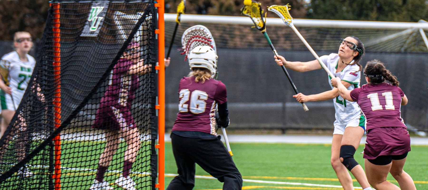 File photo of Amelie Gamache who scored four goals at Lock Haven. Copyright 2024; Wilmington University. All rights reserved. Photo by Giovanni Badalamenti. February 23, 2024 vs. St. Thomas Aquinas.