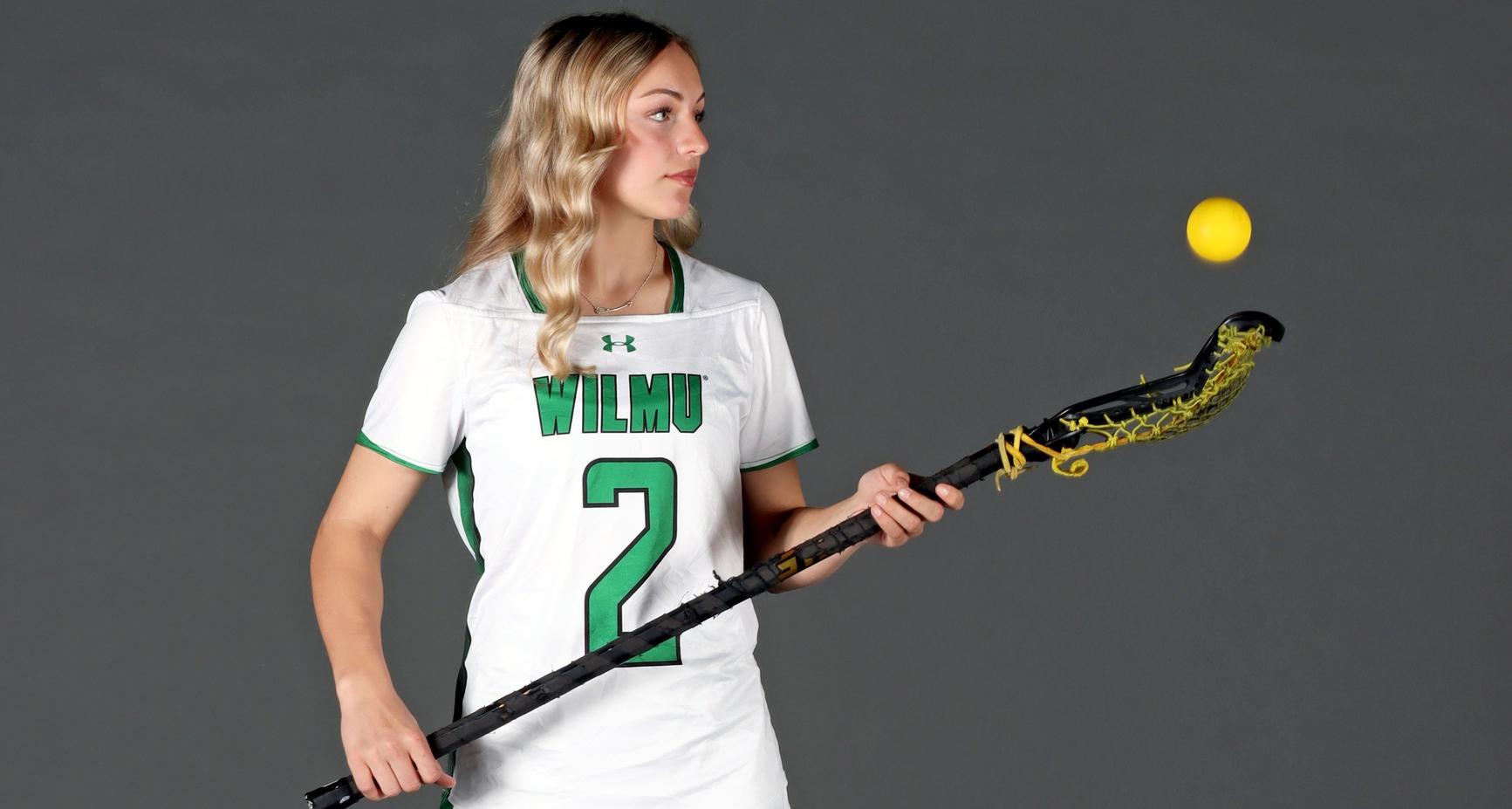 Ella Royer scored seven goals and addaded an assist and six draws in the Wildcats season opener at Millersville. Copyright 2025; WIlmington University. All rights reserved. Photo by Dan Lauletta.