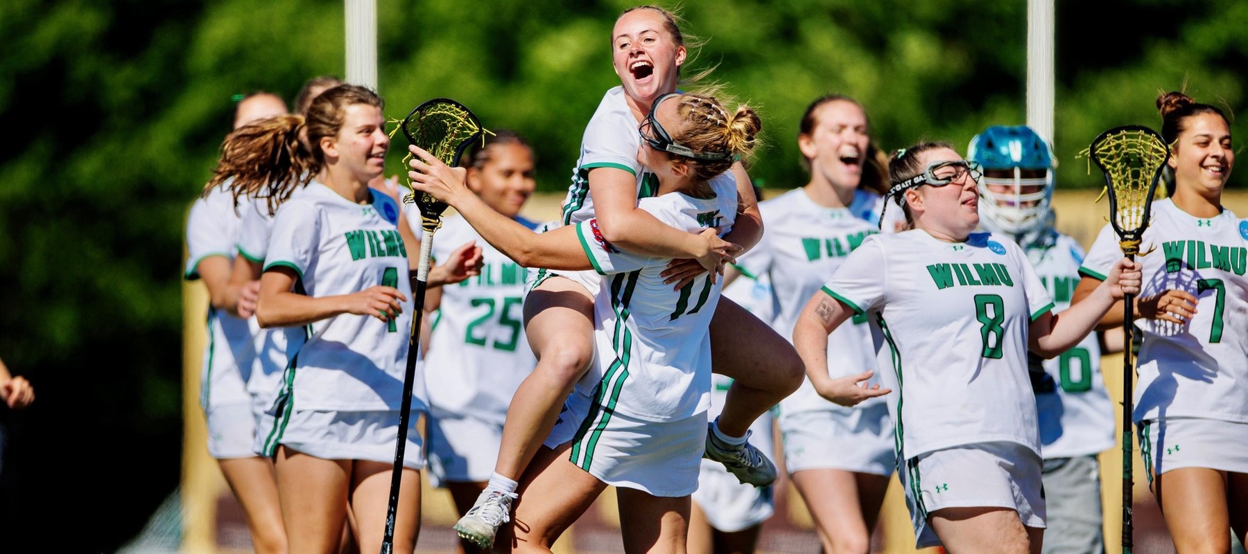 Wilmington celebrates its NCAA East Region First Round Victory over Dominican. Photo courtesy of Carlisle Stockon at Stockon Photo. May 7, 2026 at Adelphi.