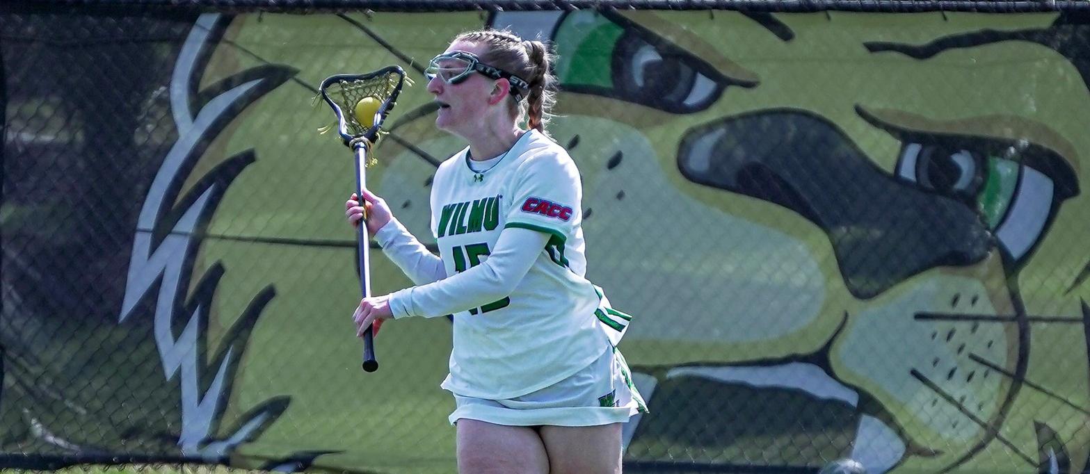 File photo of Caitlyn Welker who led the defense with 3 caused turnovers and 4 ground balls against Jefferson. Copyright 2026; Wilmington University. All rights reserved. Photo by Teigan Norris. March 28, 2026 vs. Dominican.