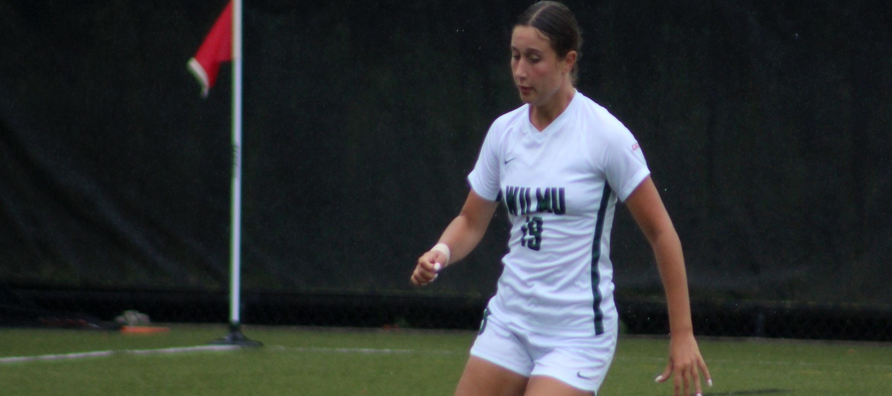 File photo of Anastasia Diakos who scored the goal for the Wildcats at Georgian Court. Wilmington University&rsquo;s Anastasia Diakos (19) controls the ball against Caldwell University during their Women&rsquo;s NCAA soccer match at the Wilmington University Sports complex in Newark, Delaware, September 11, 2022. Photo By Alexa Coney.