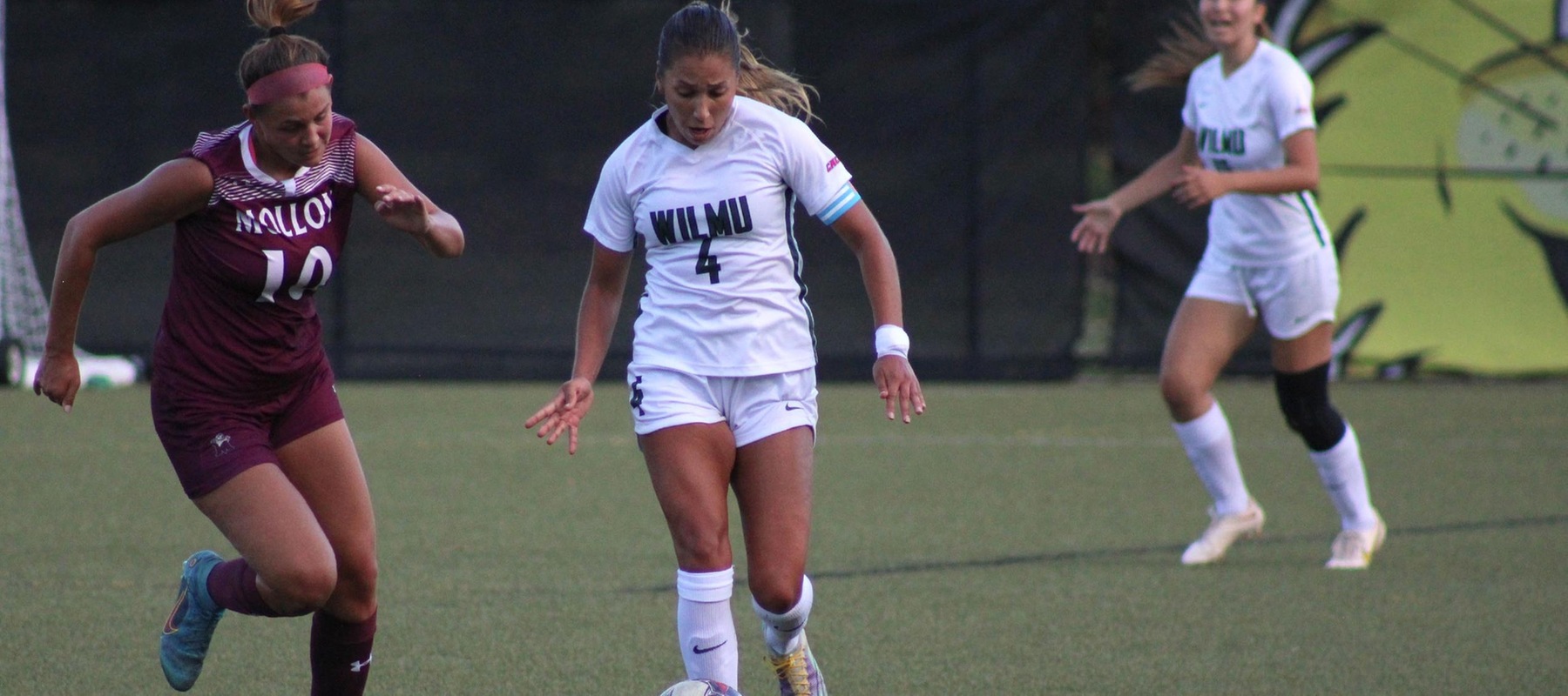 Wilmington University&rsquo;s #4 Manuela Restrepo controls the ball while Malloy University Player #10 Madison Keenan pursues during their NCAA Woman&rsquo;s Soccer match at the Wilmington University&rsquo;s Sports complex in Newark Delaware, September 9, 2023. Photo By Zachary Wallen