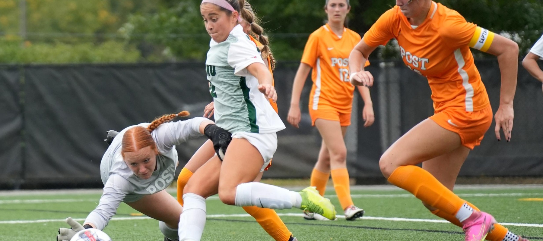Wilmington University&rsquo;s player Jordan Siok (#22) attempts a goal against Post University&rsquo;s player Aryn Nisbet (#62) during their NCAA Women&rsquo;s soccer match at the Wilmington University Sports complex in Newark, Delaware, September 21, 2024 . Photo By Jonathan Artis.