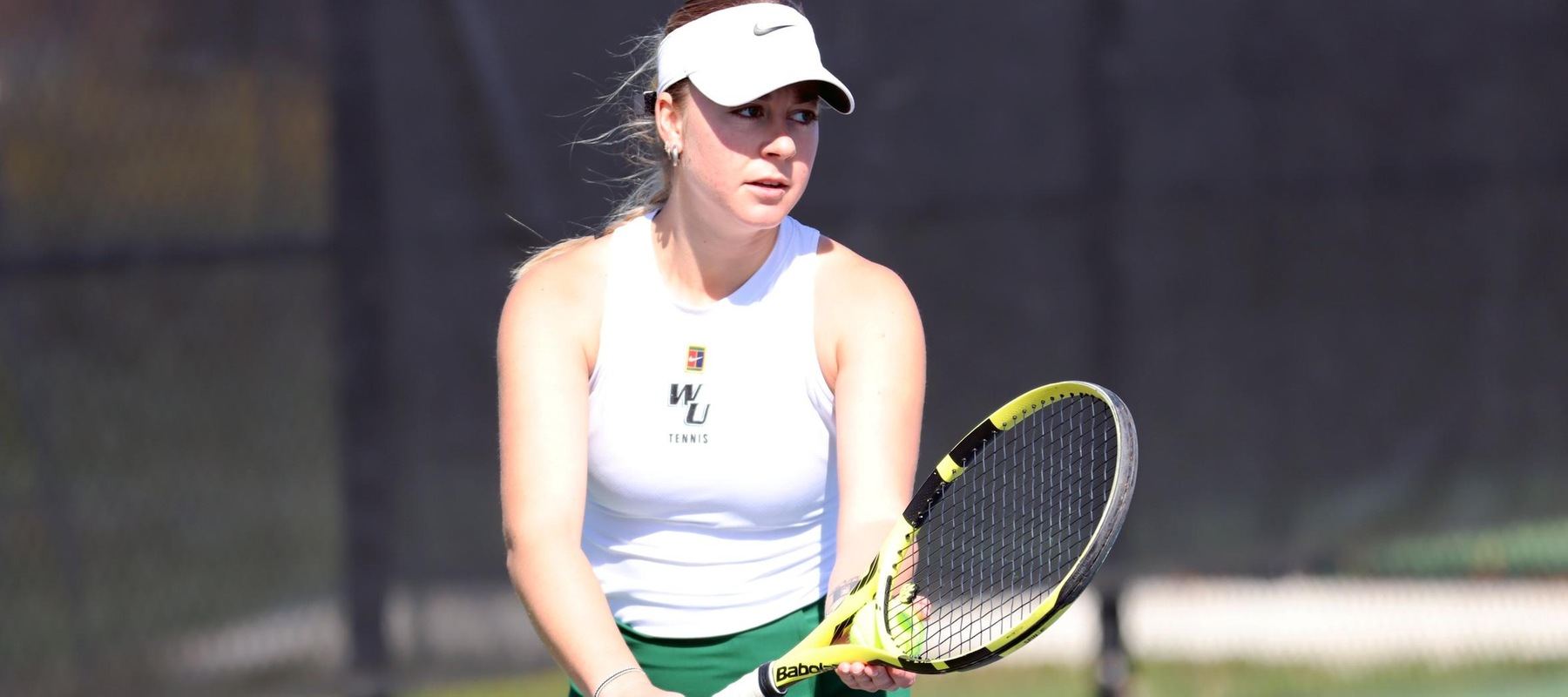 Gloria Barcaro won at No. 3 doubles and No. 5 singles to celebrate Senior Day against Millersville. Copyright 2026; Wilmington University. All rights reserved. Photo by Dan Lauletta. April 9, 2026 vs. Millersville.