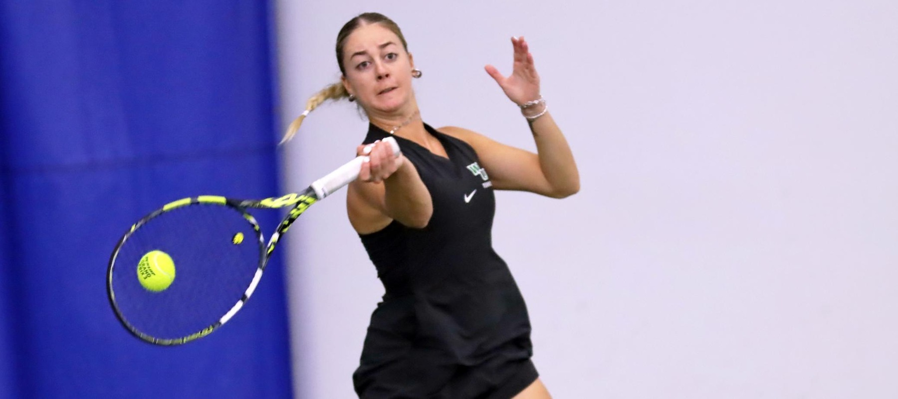 Photo of Gloria Barcaro who won at No. 6 singles on Wednesday against Jefferson. Copyright 2025; Wilmington University. All rights reserved. Photo by Dan Lauletta. September 24, 2025 vs. Jefferson.