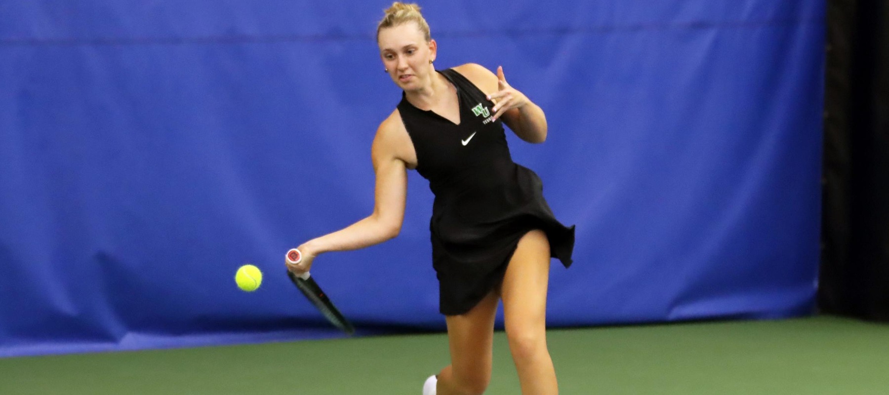 File photo of Molly Carlberg who won at No. 3 doubles and No. 2 singles at Dominican on Tuesday. Copyright 2025; Wilmington University. All rights reserved. Photo by Dan Lauletta. September 24, 2025 vs. Jefferson