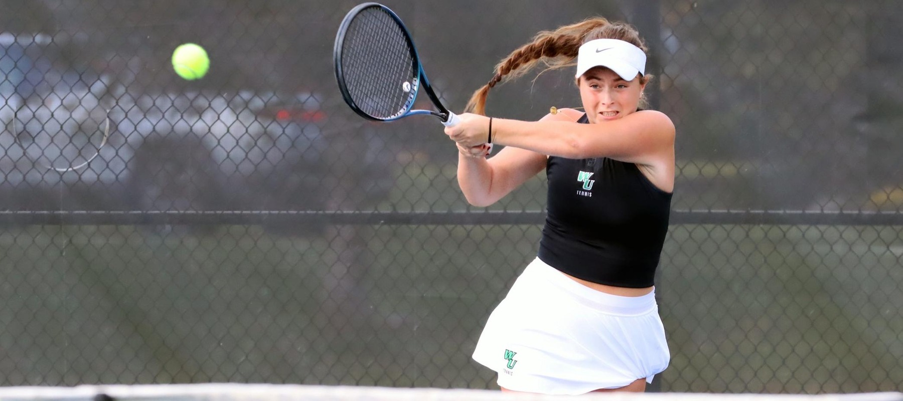 File photo of Elena Camacho who clinched the team victory against Goldey-Beacom with a win at No. 6 singles. Copyright 2025; Wilmington University. All rights reserved. Photo by Dan Lauletta. October 2, 2025 vs. Chestnut Hill.